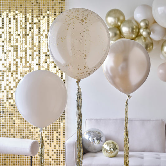 Neutral and Gold Balloons with Gold Tassel Tails