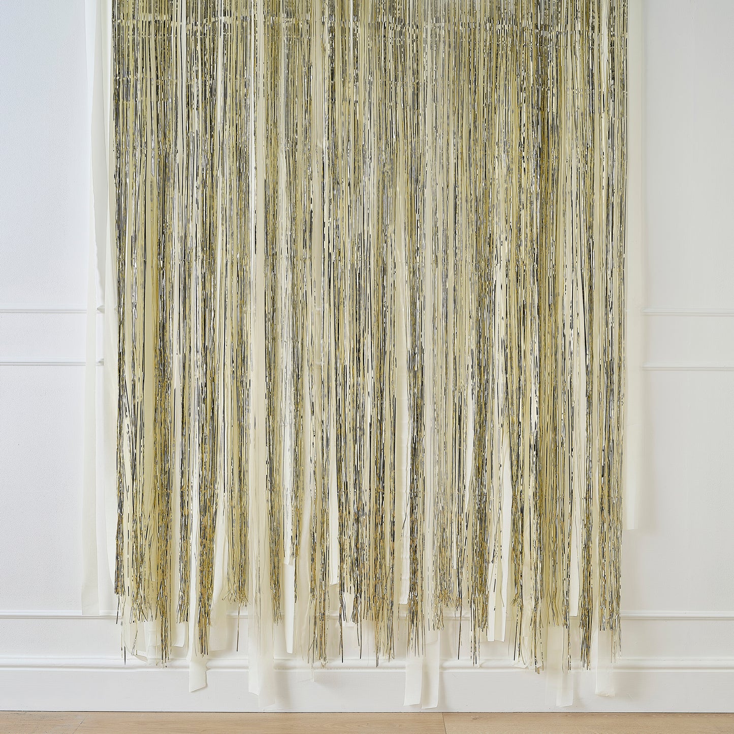 Gold Foil Curtain Backdrop with Cream Paper Streamers