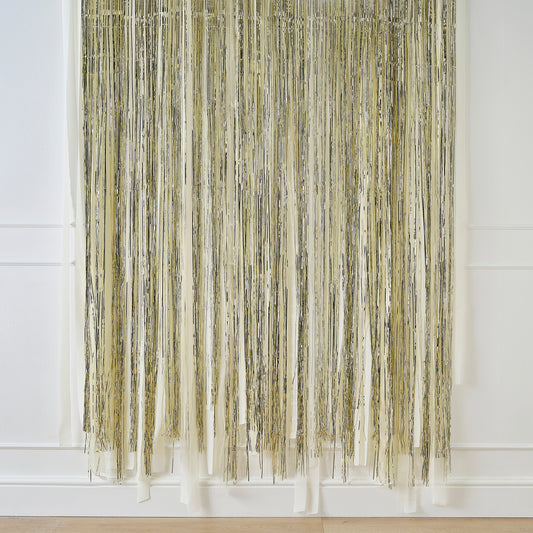 Gold Foil Curtain Backdrop with Cream Paper Streamers