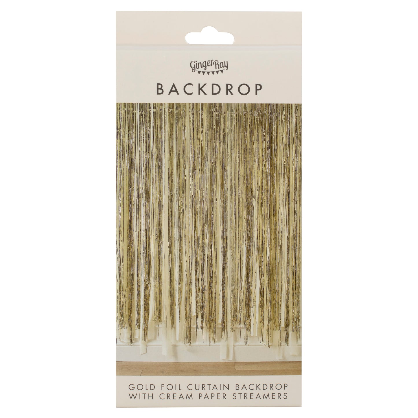 Gold Foil Curtain Backdrop with Cream Paper Streamers