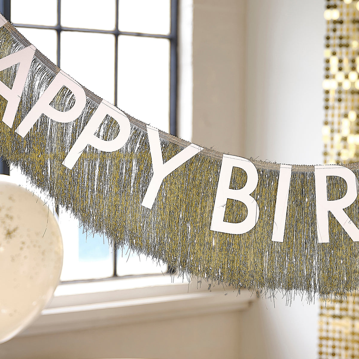 Gold Fringe Happy Birthday Bunting