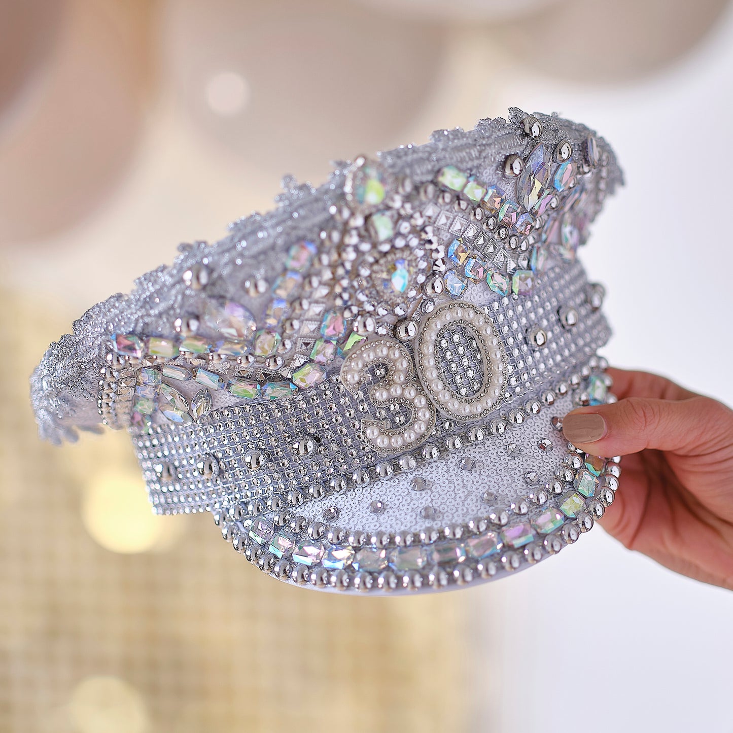 Rhinestone & Pearl Embellished Birthday Hat