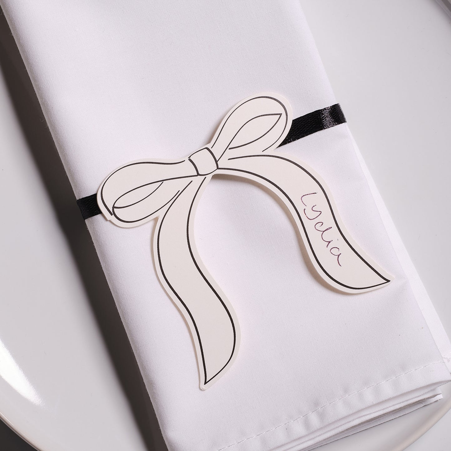 Black and White Bow Shaped Place Cards