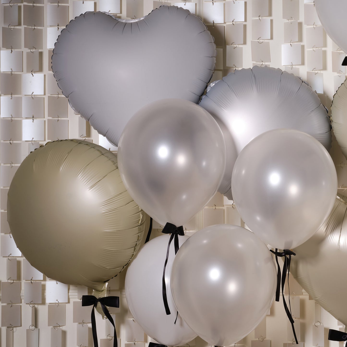 Cream and White Balloon Bundle with Black Satin Bows