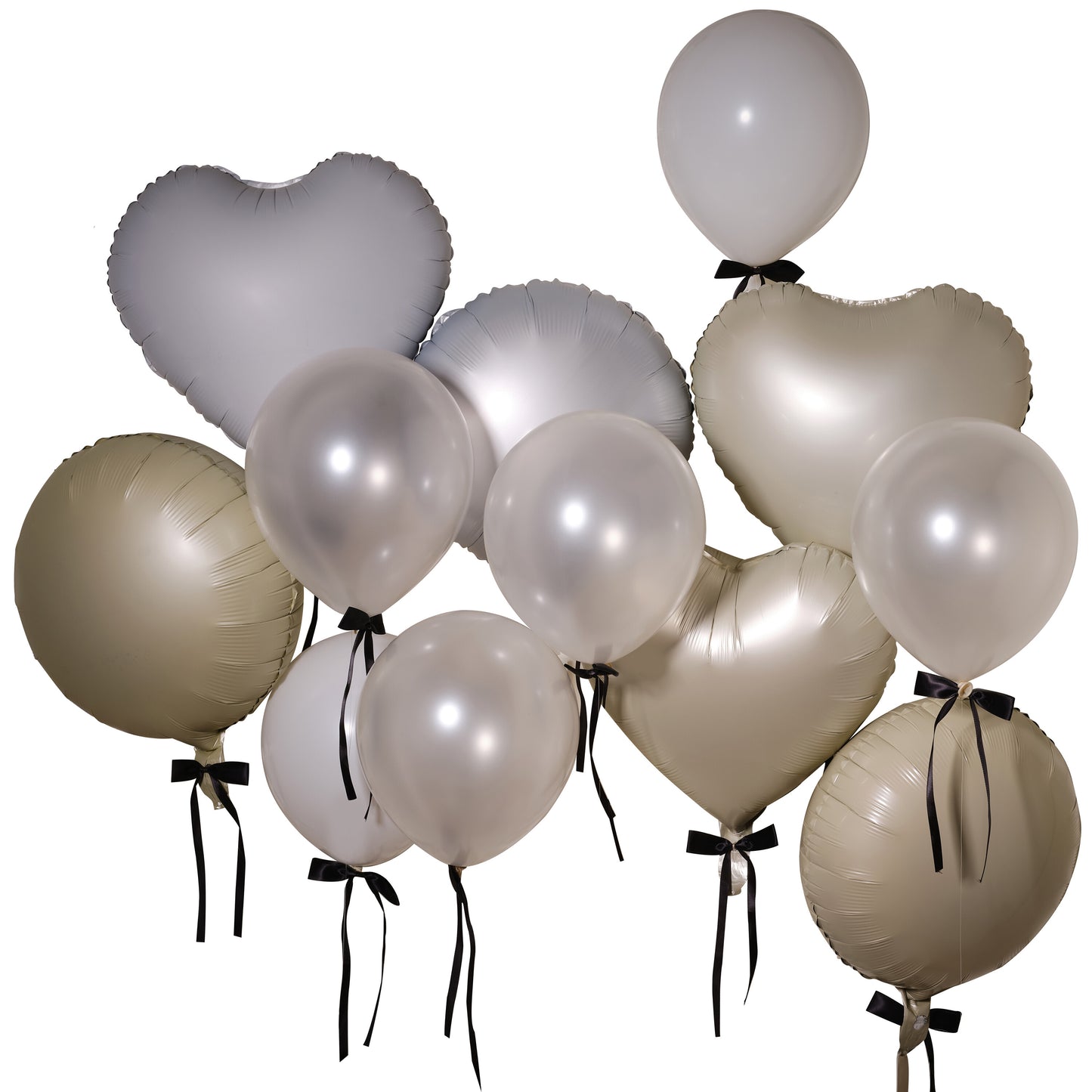 Cream and White Balloon Bundle with Black Satin Bows