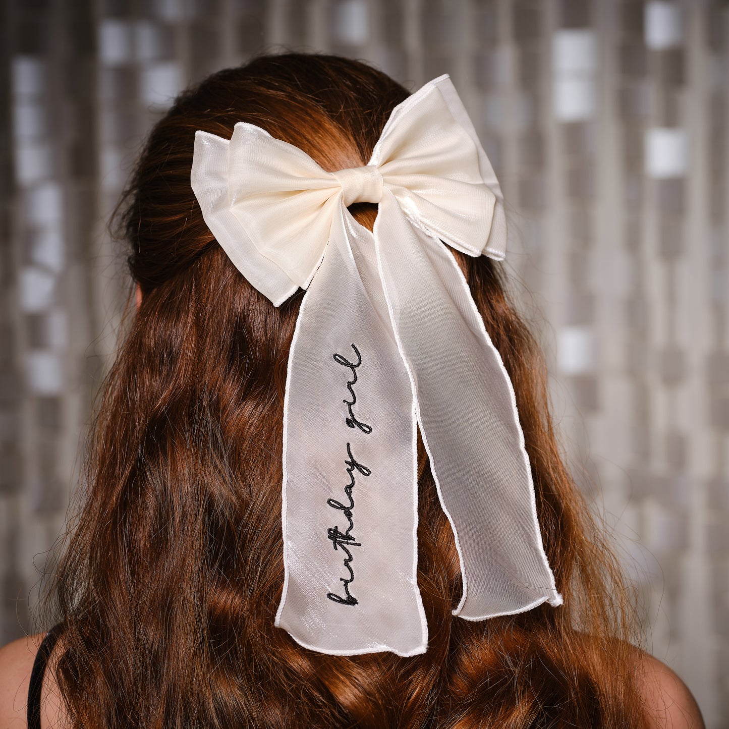 Ivory Embroidered 'Birthday Girl' Hair Bow