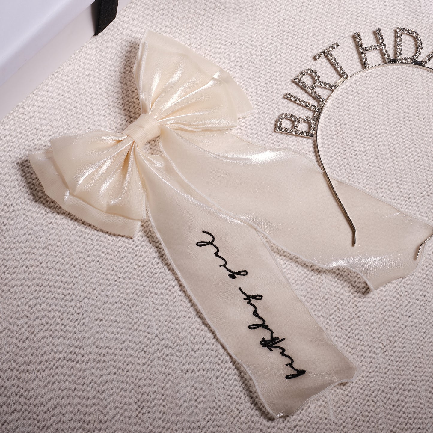 Ivory Embroidered 'Birthday Girl' Hair Bow