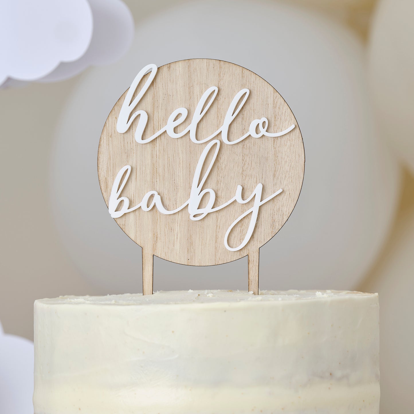 Hello Baby Wood and Acrylic Baby Shower Cake Topper
