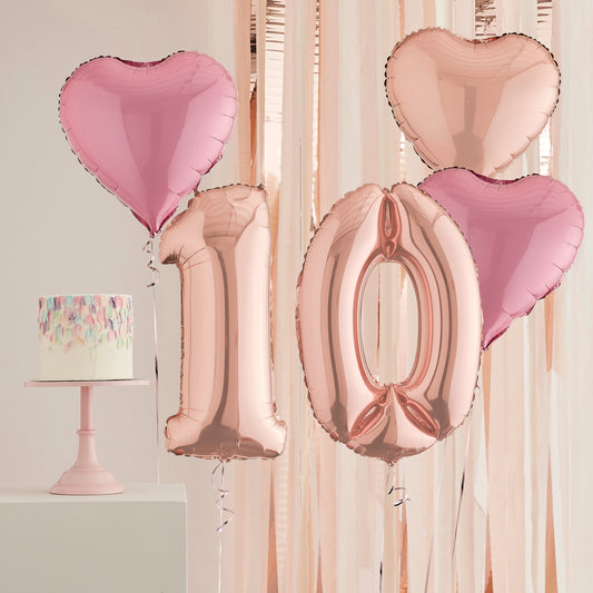 10th Birthday Rose Gold Helium Deluxe Bunch Balloons Delivered
