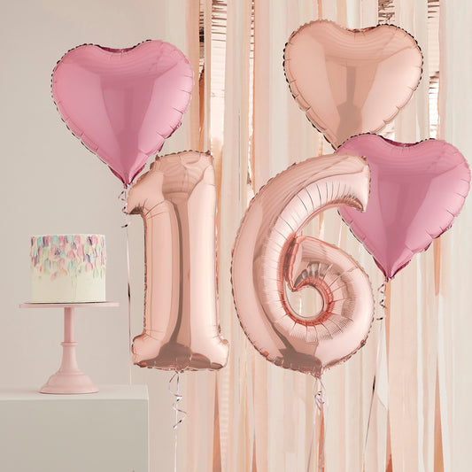 16th Birthday Rose Gold Helium Deluxe Bunch Balloons Delivered