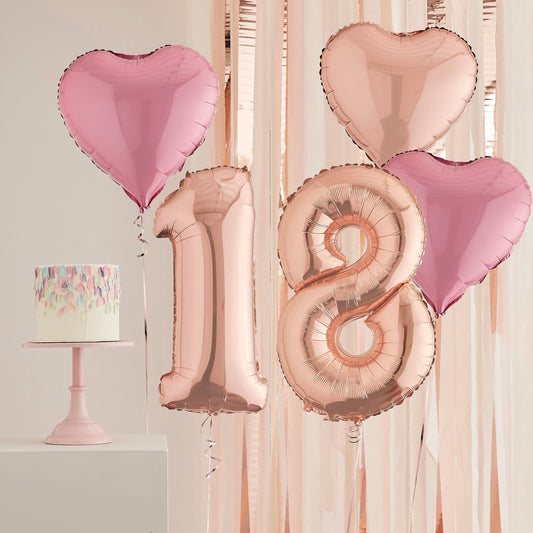 18th Birthday Rose Gold Helium Deluxe Bunch Balloons Delivered