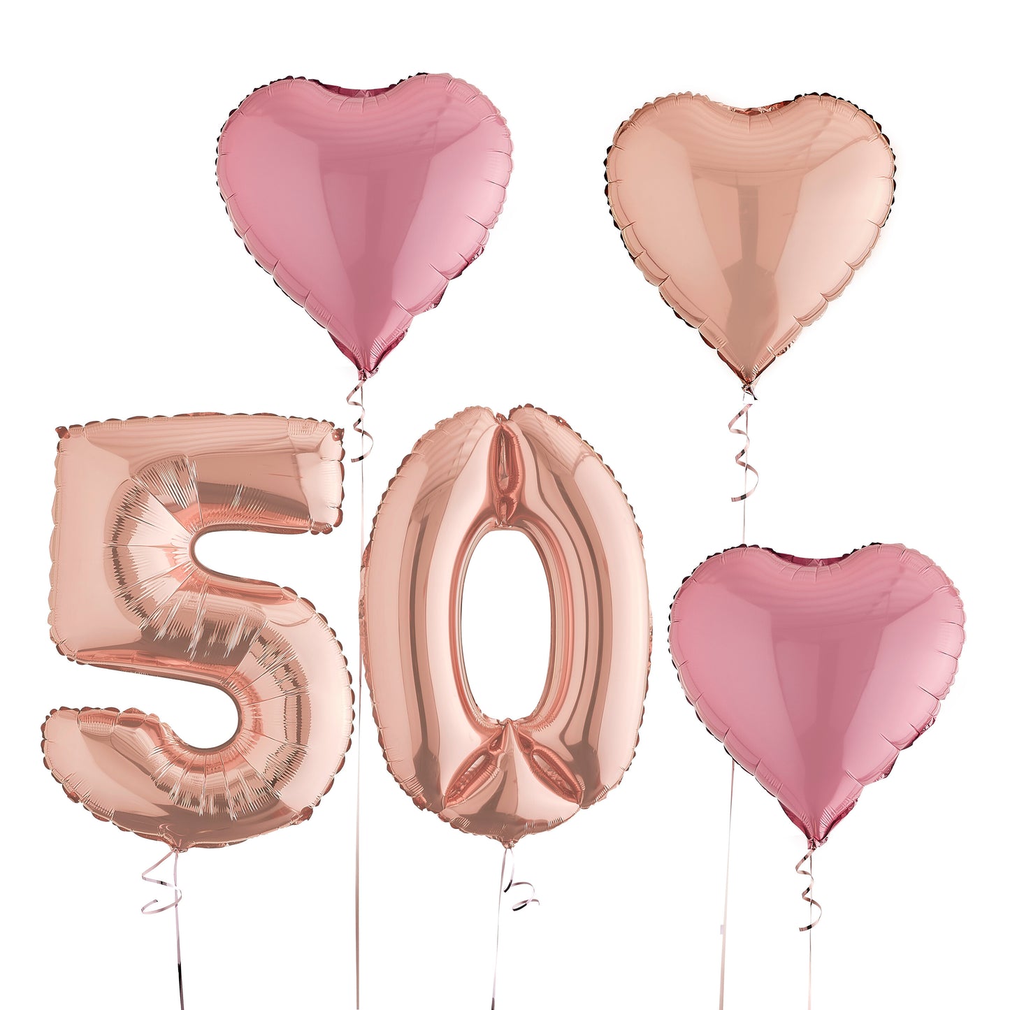 50th Birthday Rose Gold Helium Deluxe Bunch Balloons Delivered