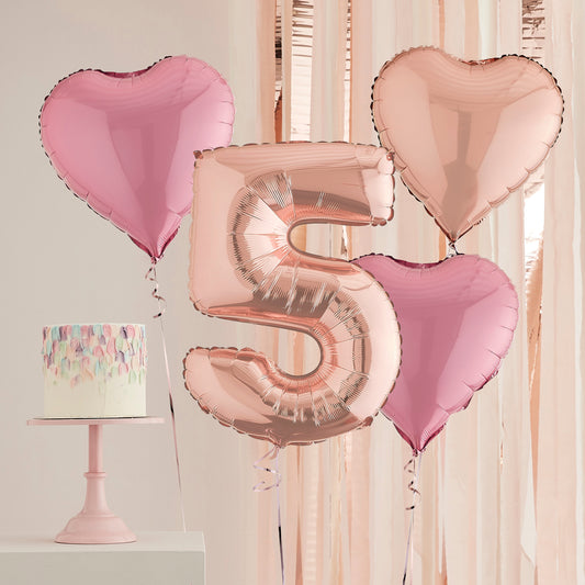 5th Birthday Rose Gold Helium Balloons Delivered