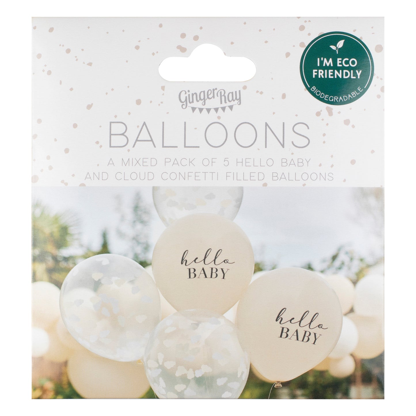 Hello Baby Taupe and Cloud Confetti Baby Shower Balloons