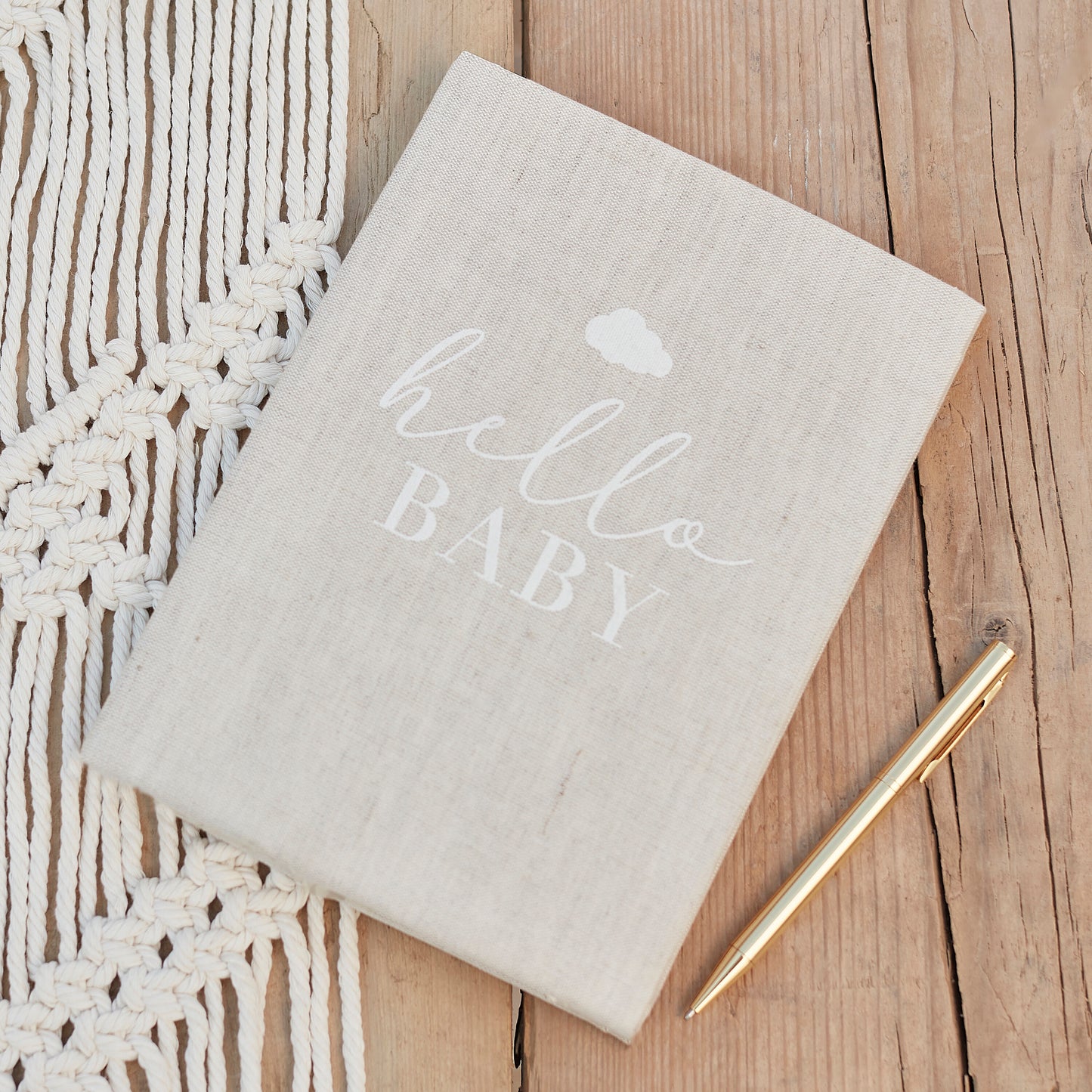 Hello Baby Neutral Linen Baby Memory Book