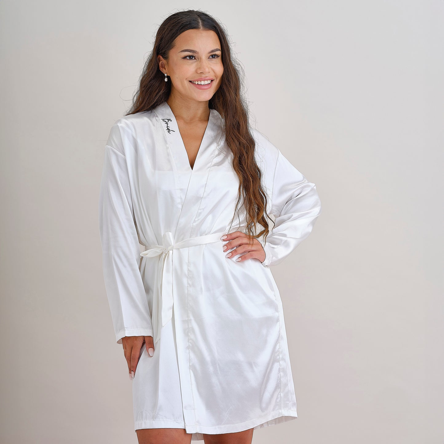 White Embroidered Bride Dressing Gown