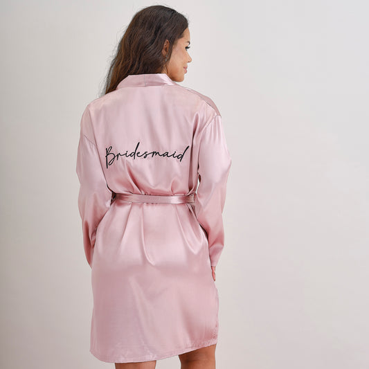 Pink Embroidered Bridesmaid Dressing Gown