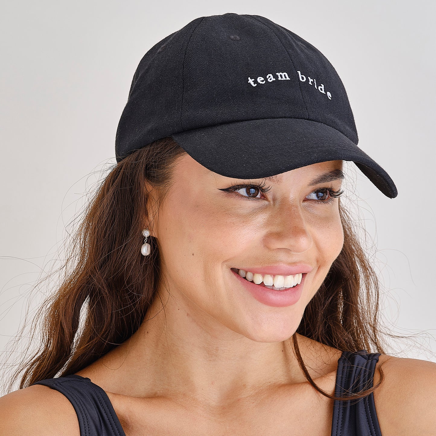 Black Embroidered Team Bride Cap