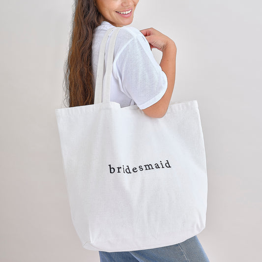 White Embroidered Bridesmaid Tote Bag