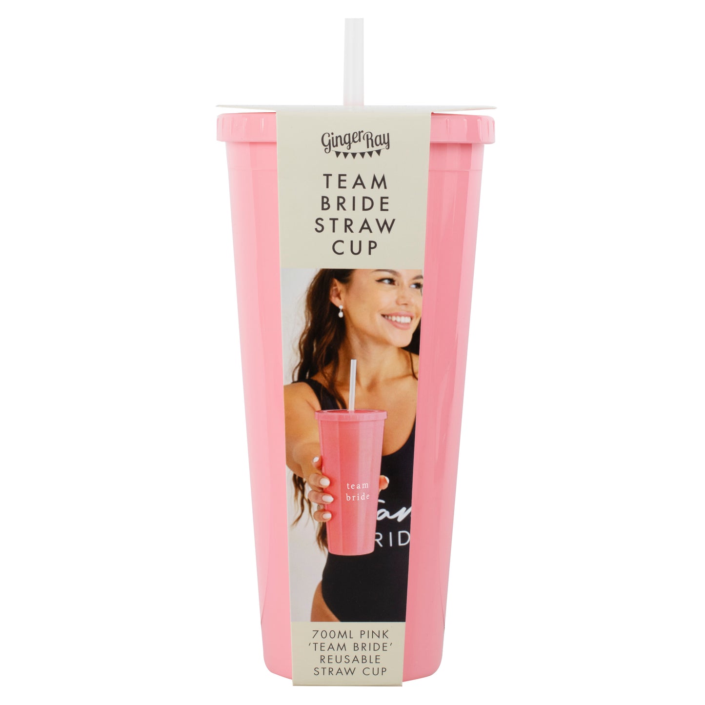 Pink Reusable Team Bride Hen Party Cup with Straw