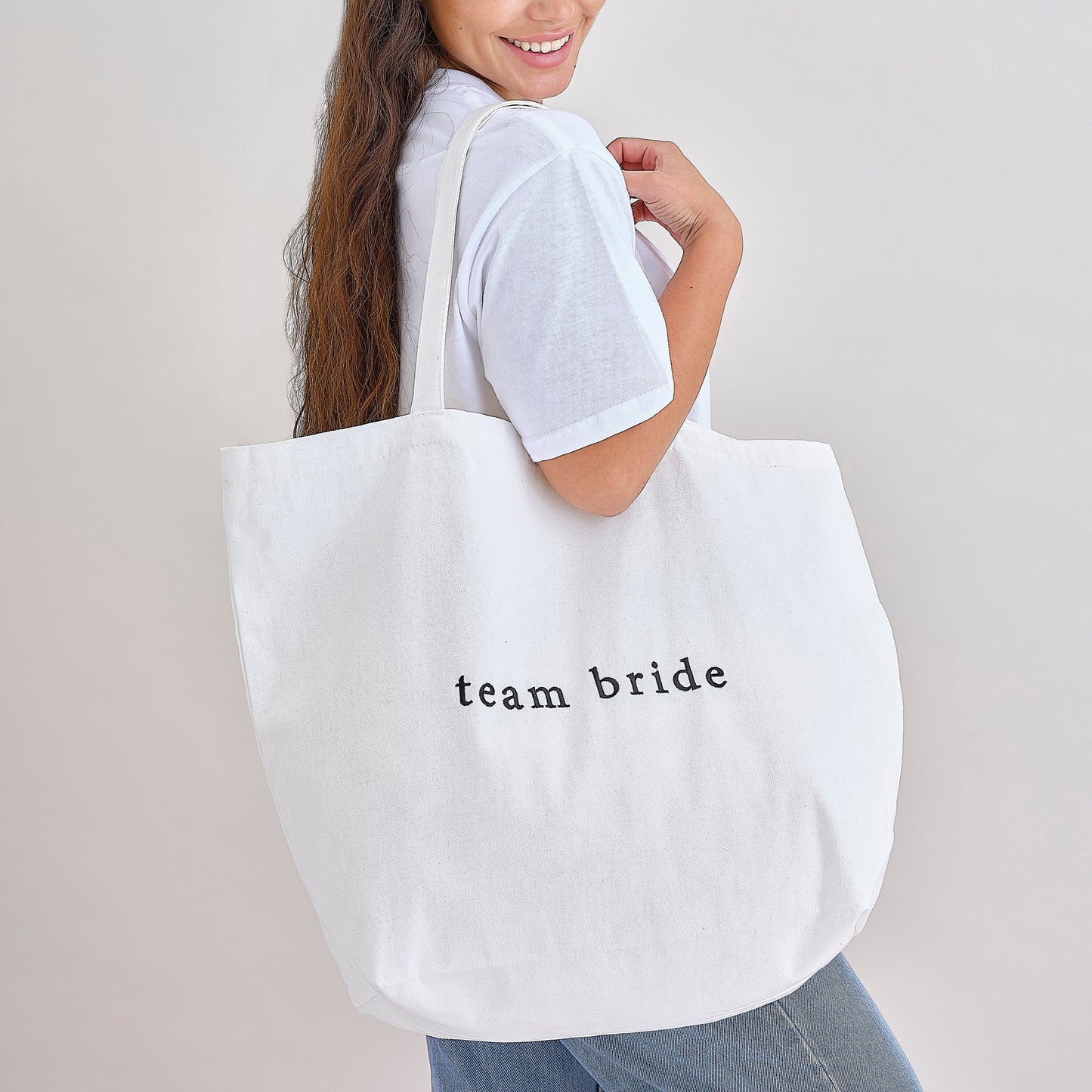 White Embroidered Team Bride Hen Party Tote Bag