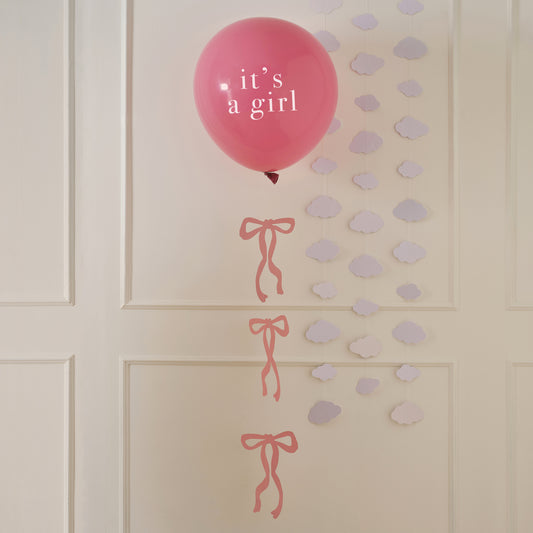 Pink 'It's a Girl' Balloon with Bow Balloon Tail
