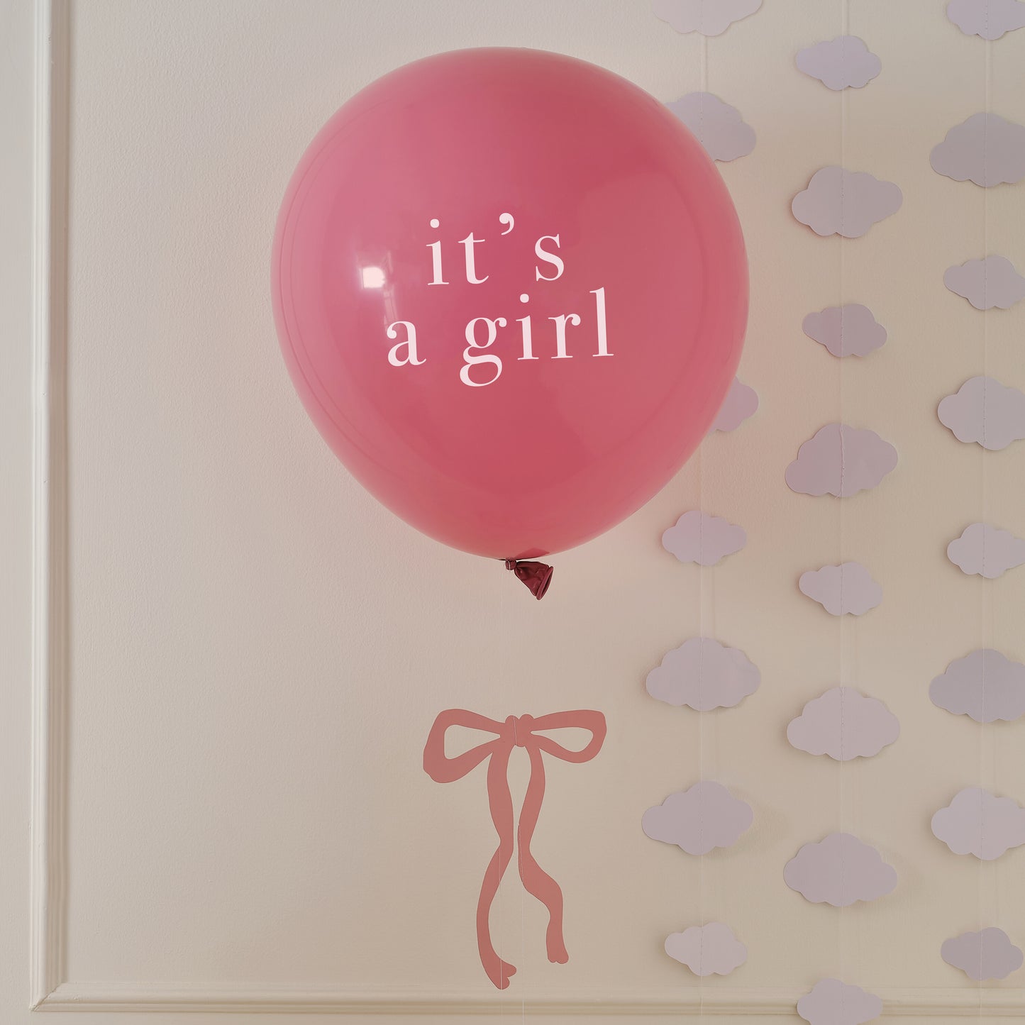 Pink 'It's a Girl' Balloon with Bow Balloon Tail