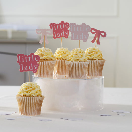Pink Bows and 'Little Lady' Baby Shower Cupcake Toppers