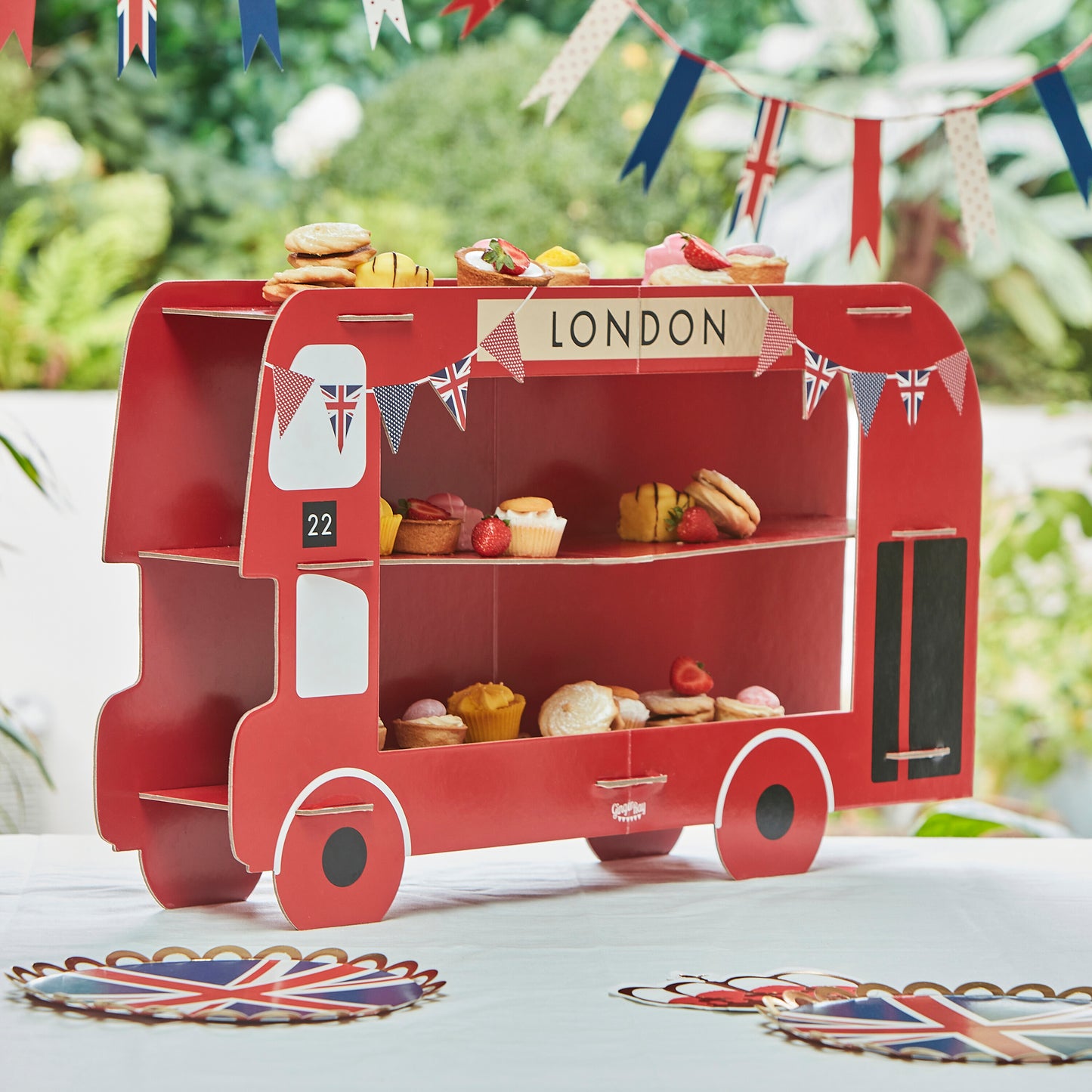 Red London Bus Cupcake & Sandwiches Stand