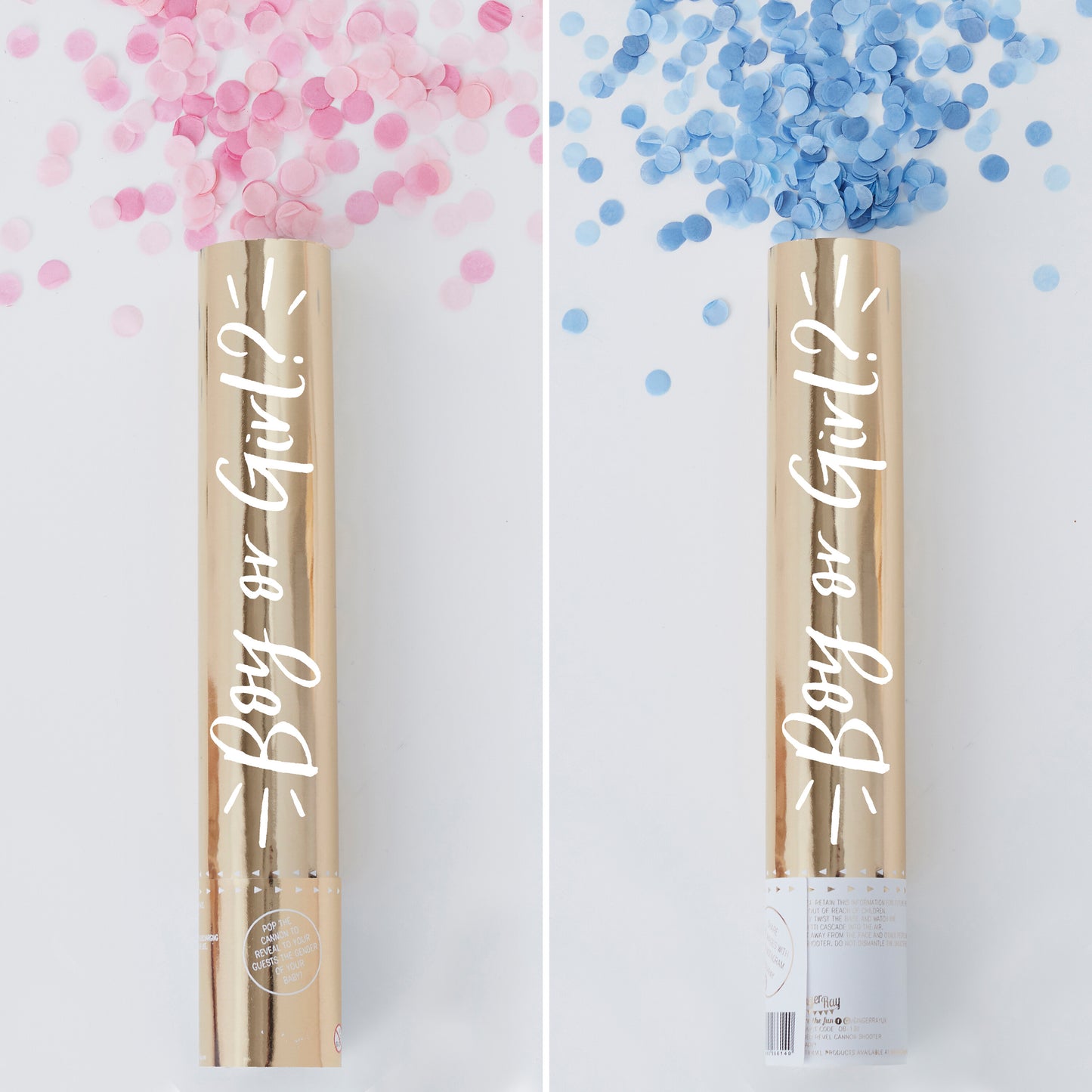 Gender Reveal Confetti Cannon 2 Pack - 1 Pink, 1 Blue