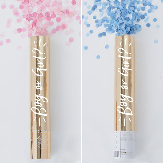Gender Reveal Confetti Cannon 2 Pack - 1 Pink, 1 Blue