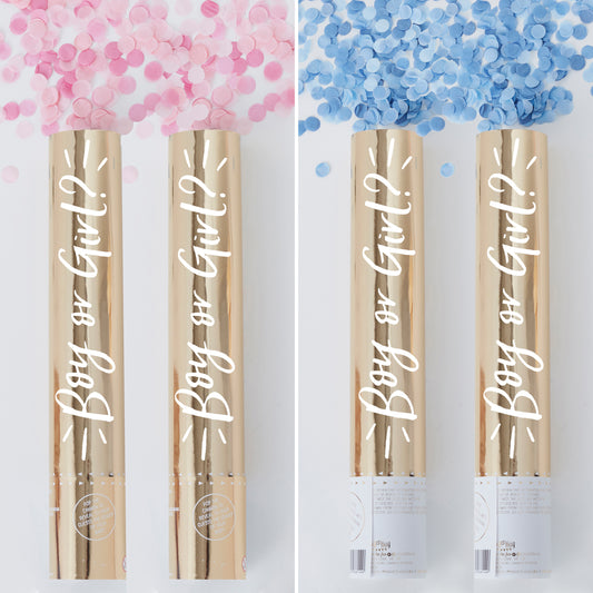 Gender Reveal Confetti Cannon 4 Pack - 2 Pink, 2 Blue