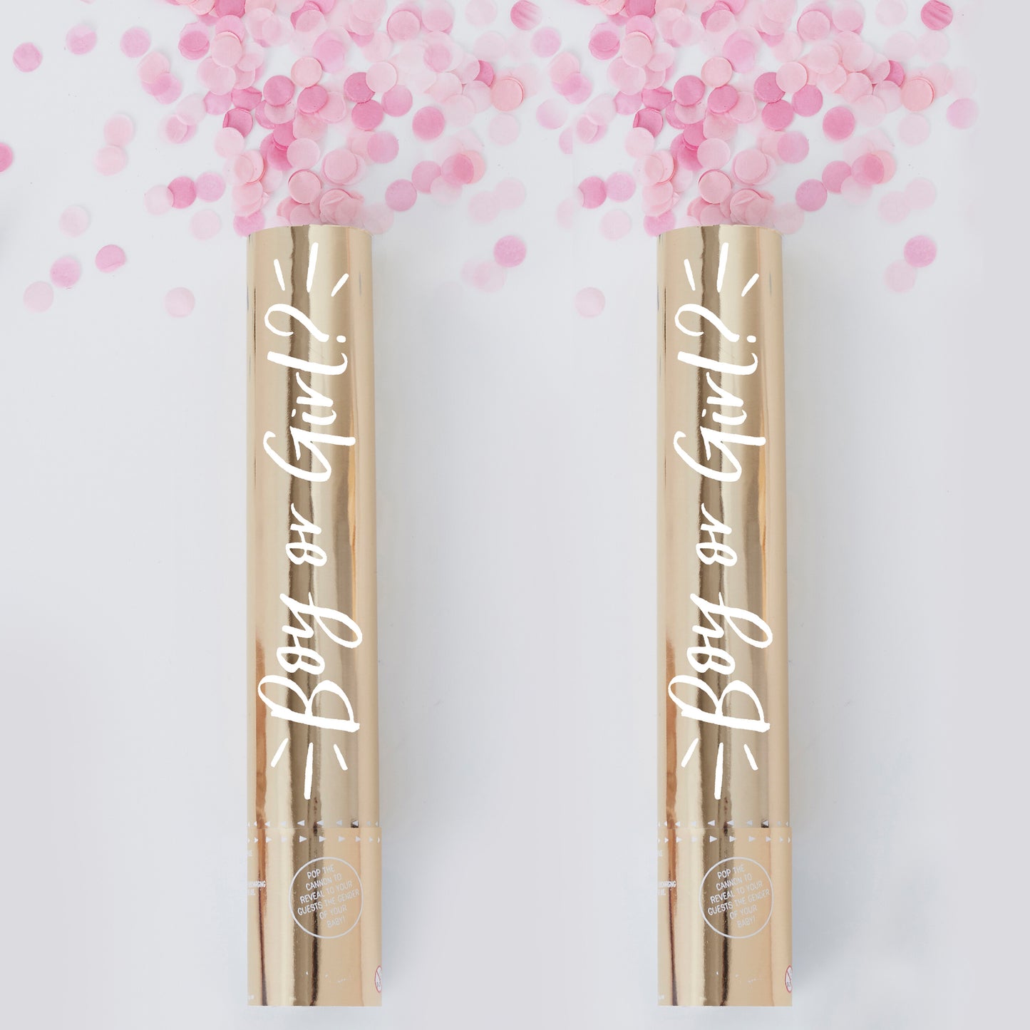 Gender Reveal Confetti Cannon With Pink Girl Confetti - 2 Pack