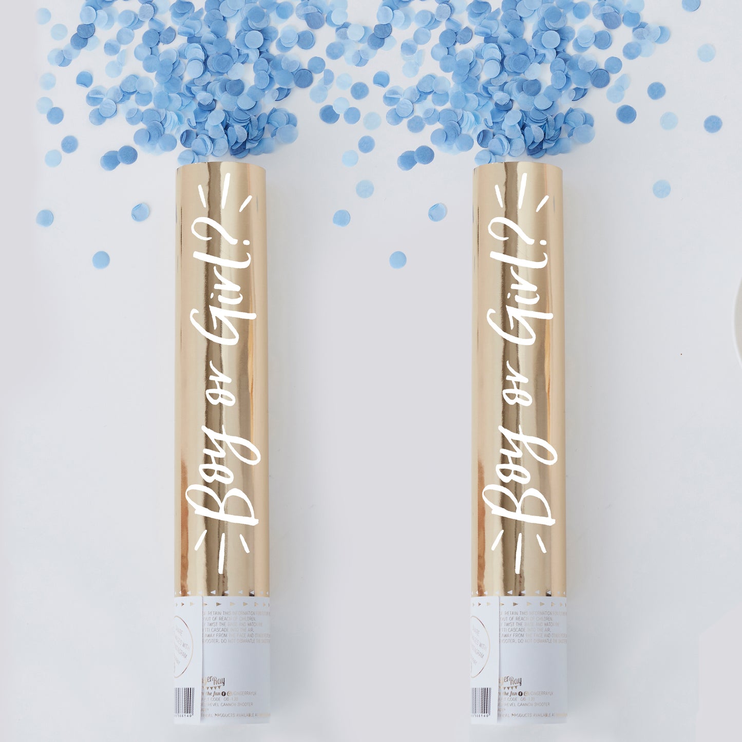 Gender Reveal Confetti Cannon With Blue Boy Confetti - 2 Pack