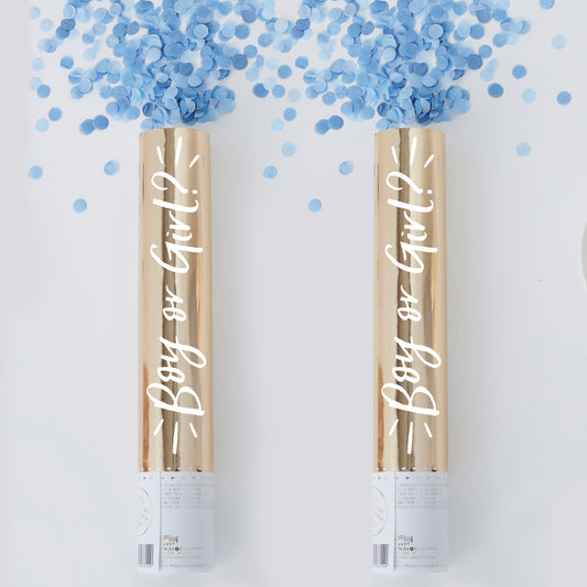 Gender Reveal Confetti Cannon With Blue Boy Confetti - 2 Pack