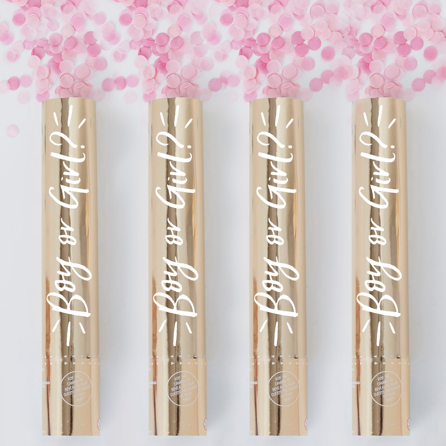 Gender Reveal Confetti Cannon With Pink Girl Confetti - 4 Pack