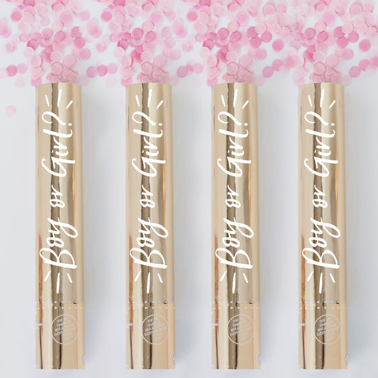 Gender Reveal Confetti Cannon With Pink Girl Confetti - 4 Pack