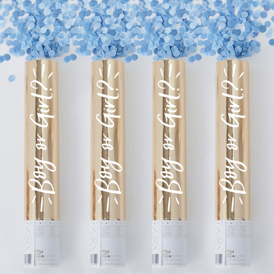 Gender Reveal Confetti Cannon With Blue Boy Confetti - 4 Pack