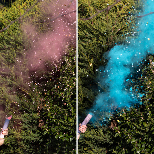 Gender Reveal Smoke Cannon with Smoke and Confetti 2 Pack - 1 Pink, 1 Blue
