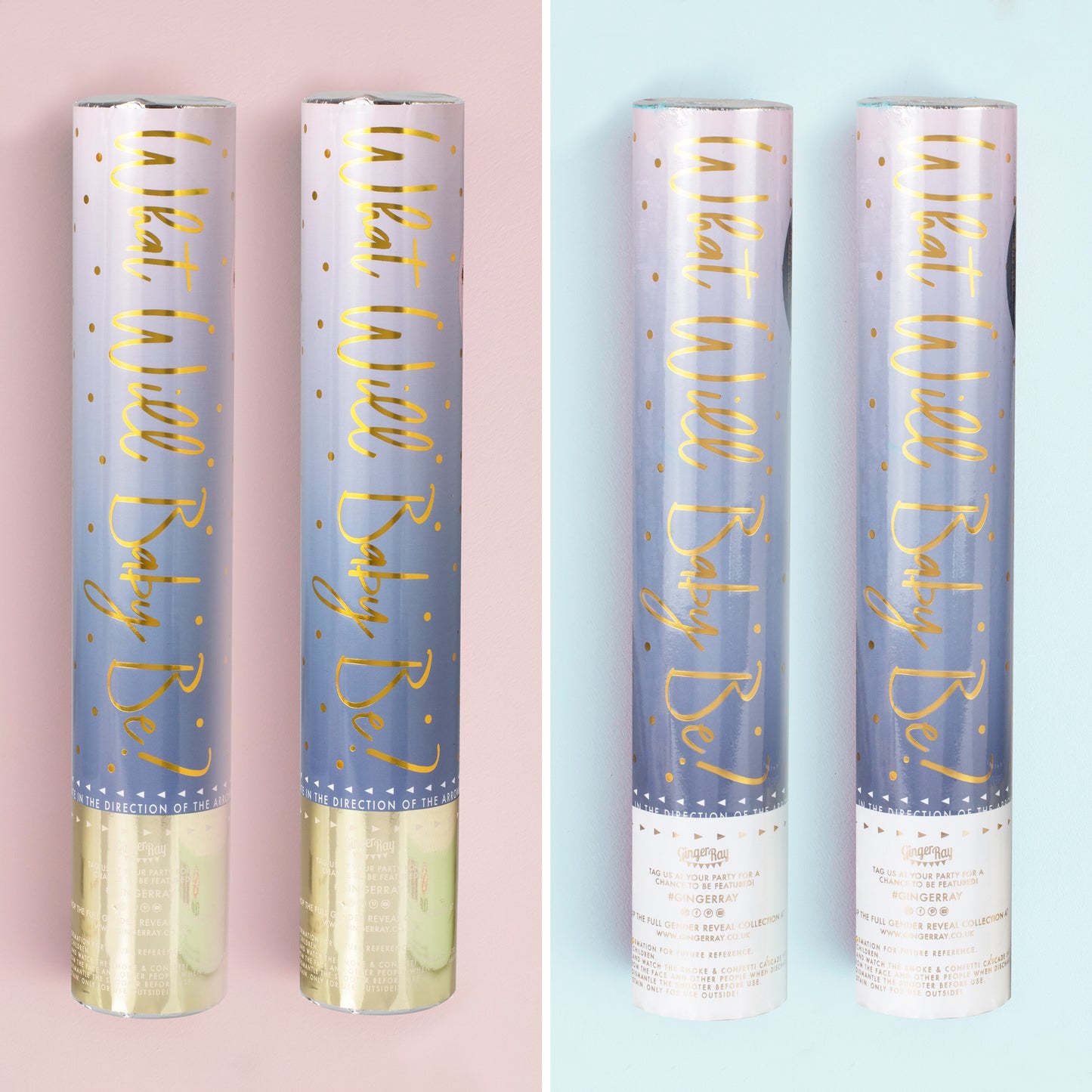 Gender Reveal Smoke Cannon with Smoke and Confetti 4 Pack - 2 Pink, 2 Blue