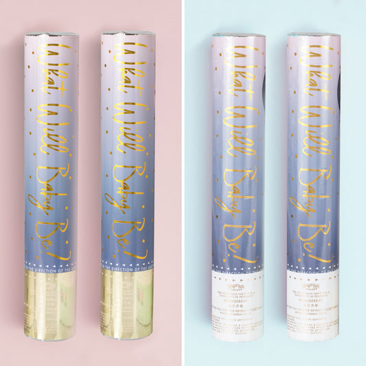 Gender Reveal Smoke Cannon with Smoke and Confetti 4 Pack - 2 Pink, 2 Blue