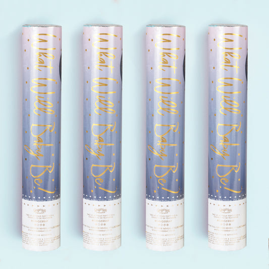 Blue Gender Reveal Smoke Cannon With Confetti - 4 Pack