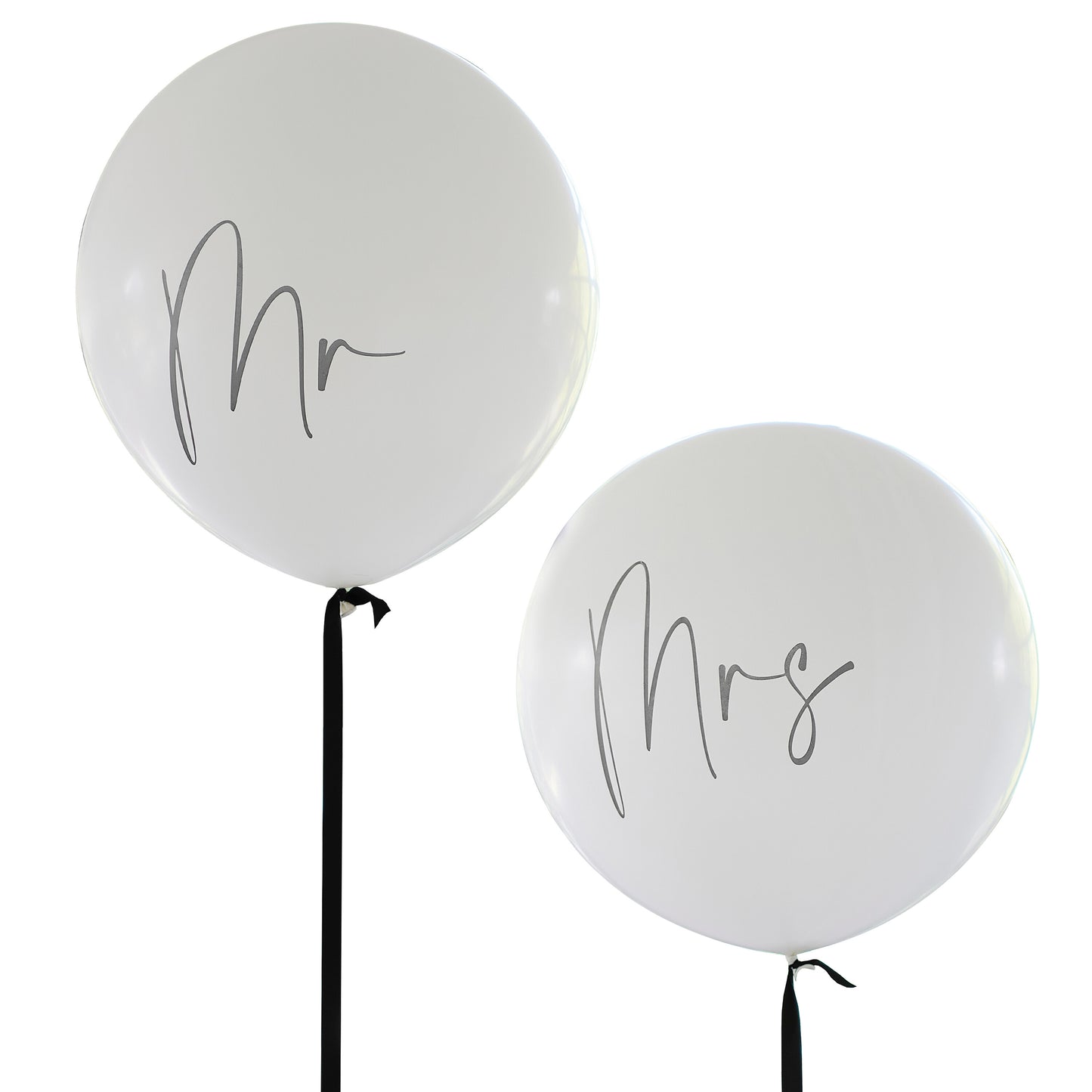Black & White Mr & Mrs Balloons with Black Balloon Tails