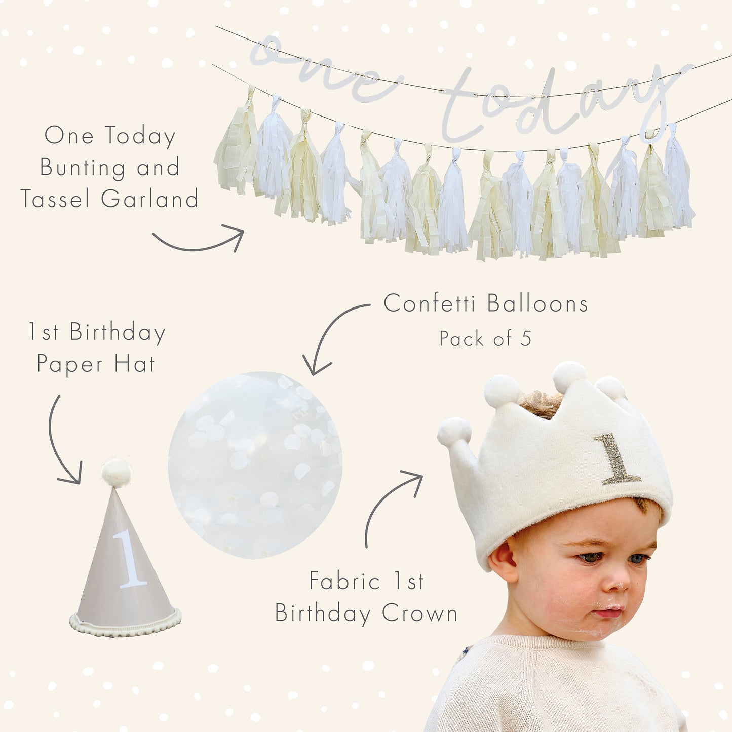 1st Birthday Cake Smash Decorations & Crown Kit