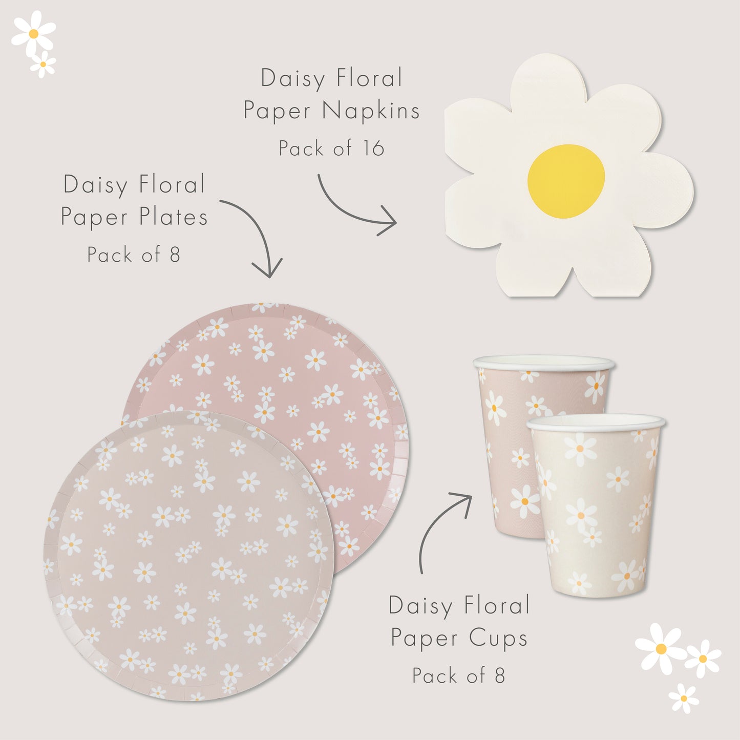 Daisy Floral Party Tableware Kit