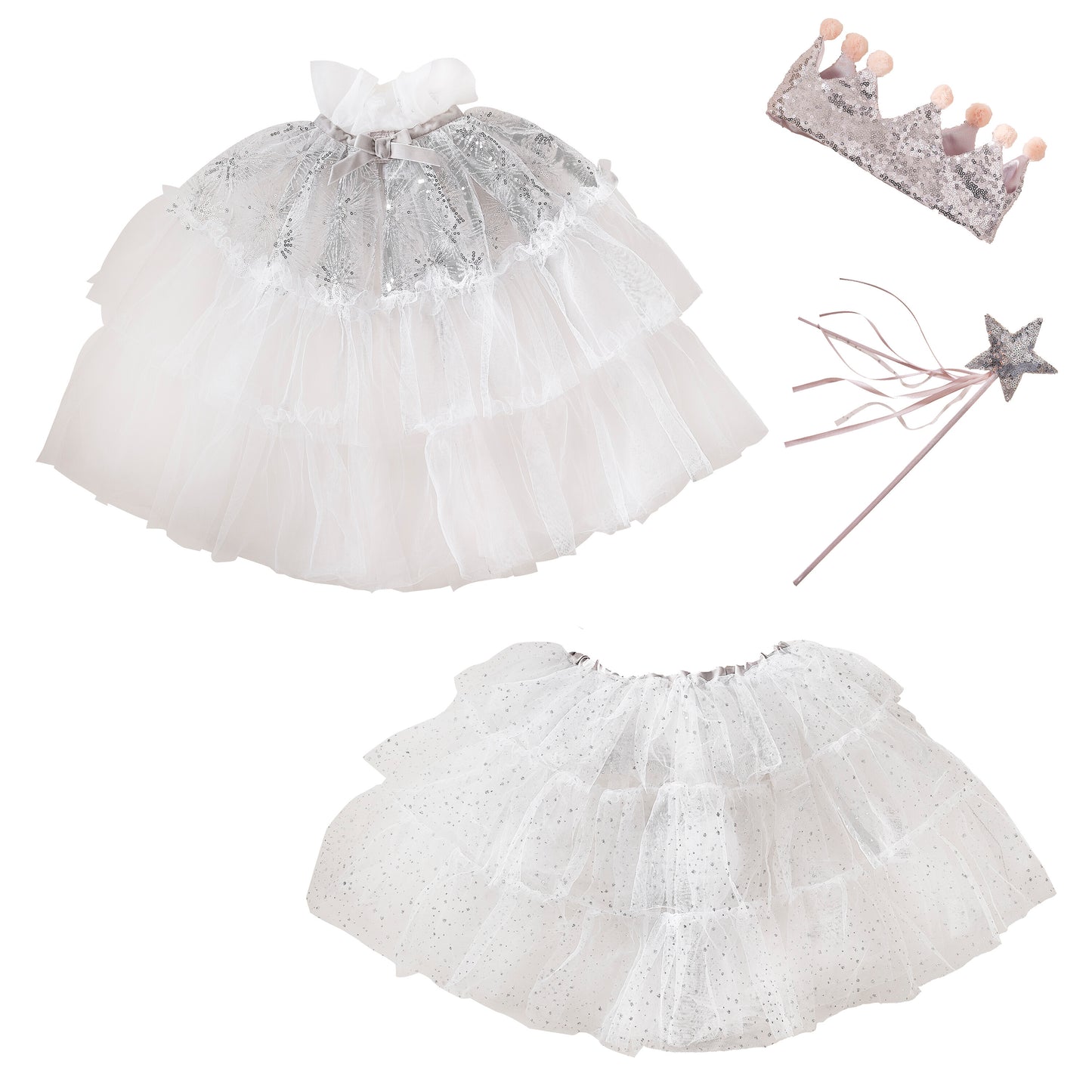 Silver Sparkle Fairy Princess Costume With Sequin Crown