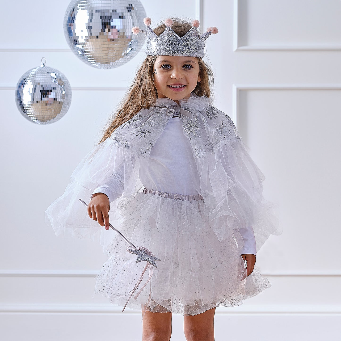 Silver Sparkle Fairy Princess Costume With Sequin Crown