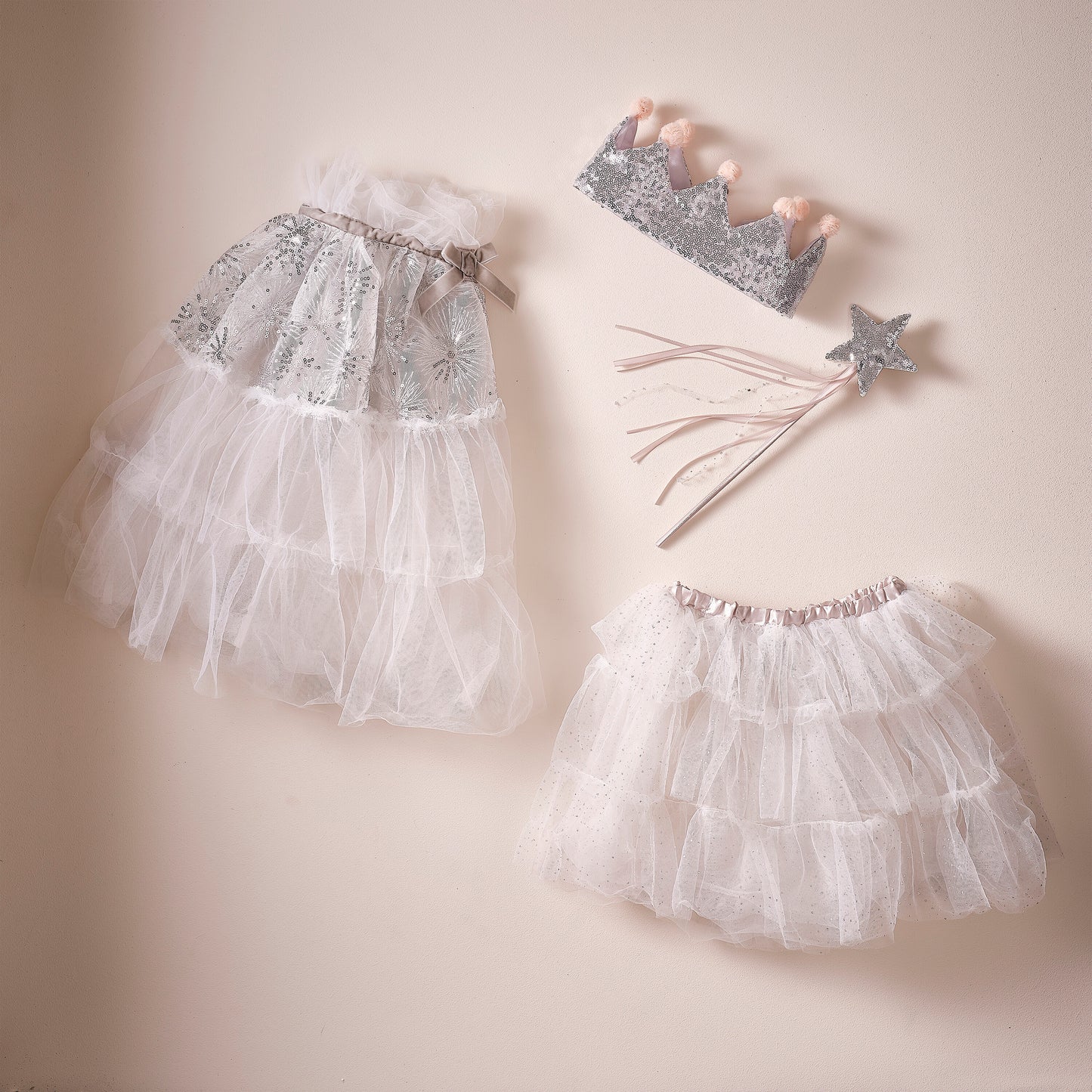 Silver Sparkle Fairy Princess Costume With Sequin Crown