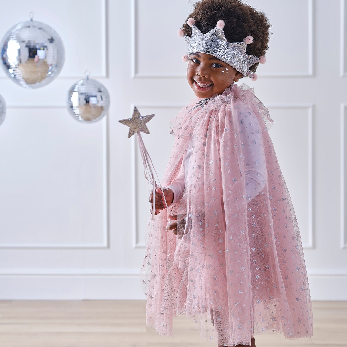 Pink & Silver Sparkle Fairy Princess Costume with Sequin Crown