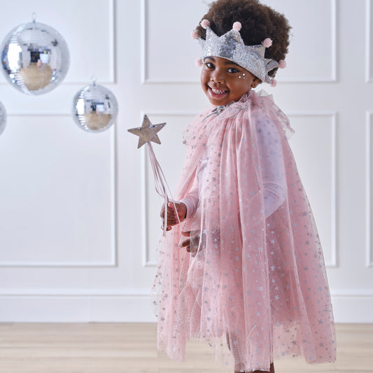 Pink & Silver Sparkle Fairy Princess Costume with Sequin Crown